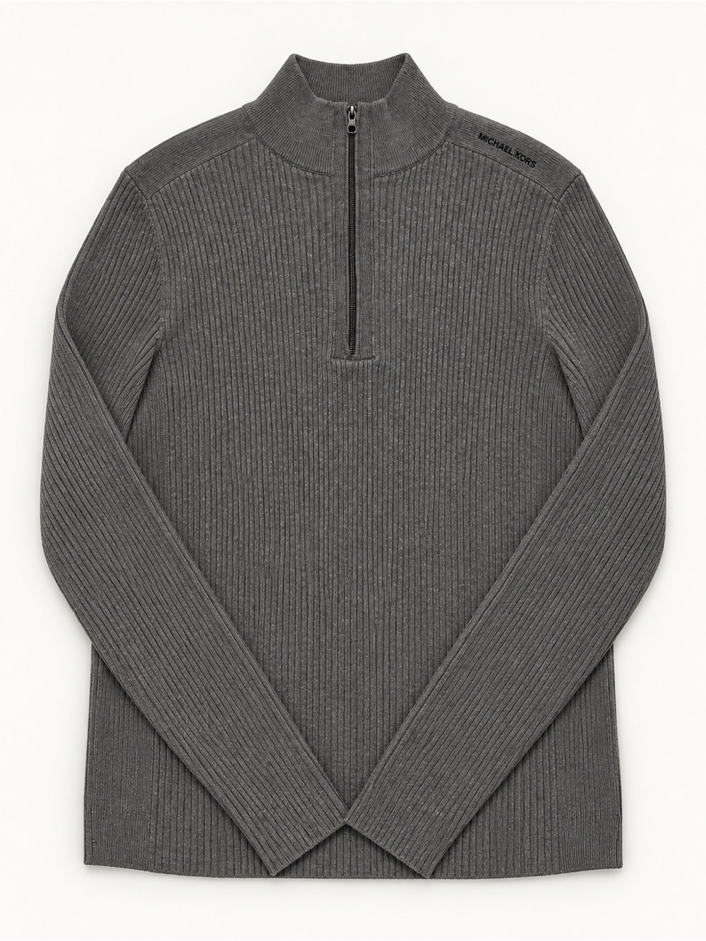 Michael Kors Men's Charcoal Ribbed Half-Zip Sweater